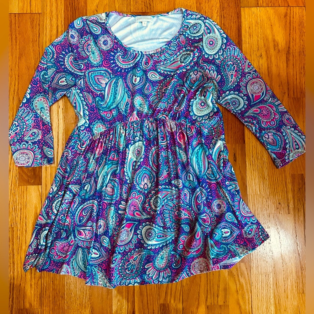 simply Southern Seahorse Paisley Tunic Top 3/4 sleeve pink aqua purple small